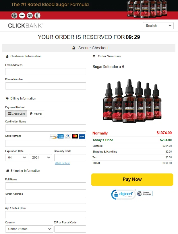 Sugar Defender order page